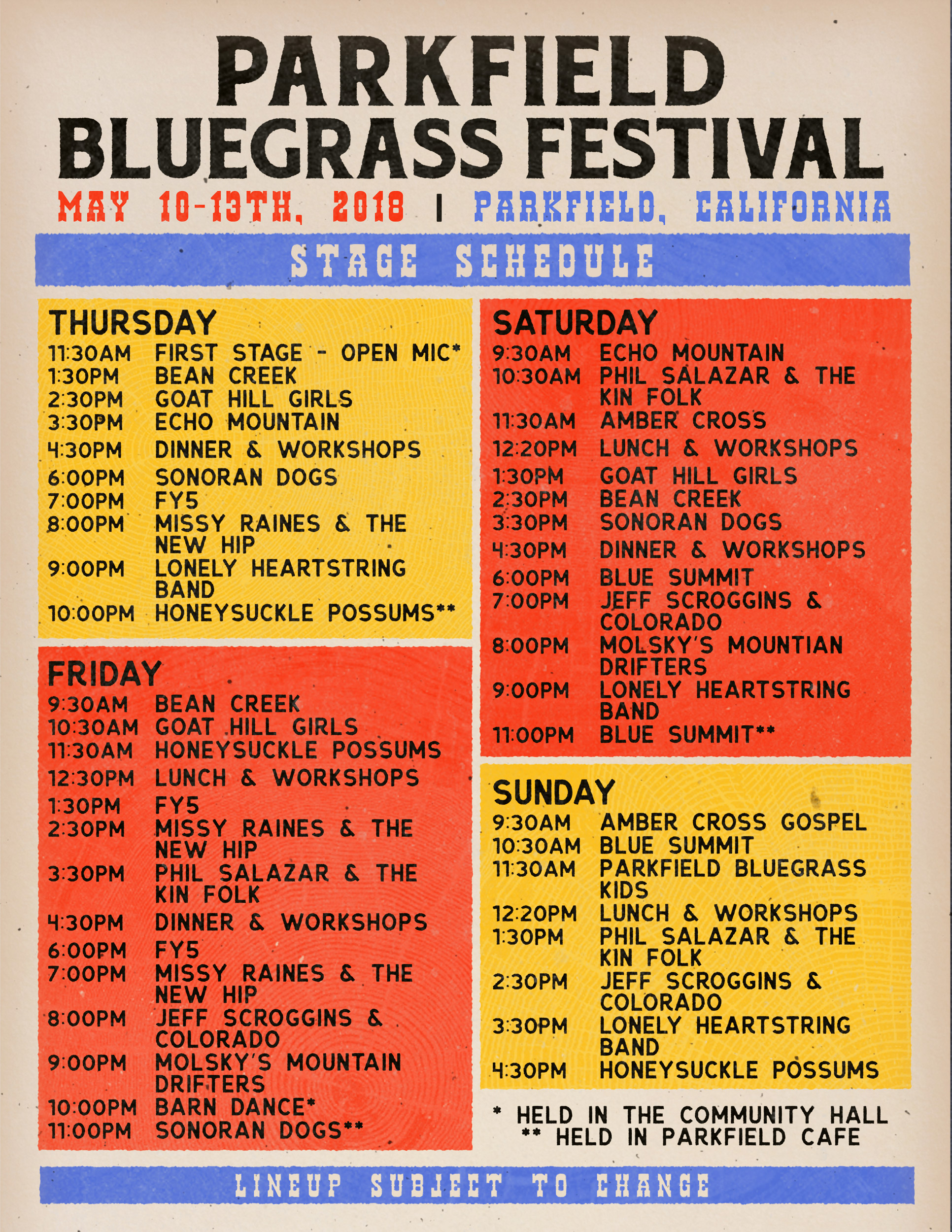 Schedule of Events | Parkfield Bluegrass Festival